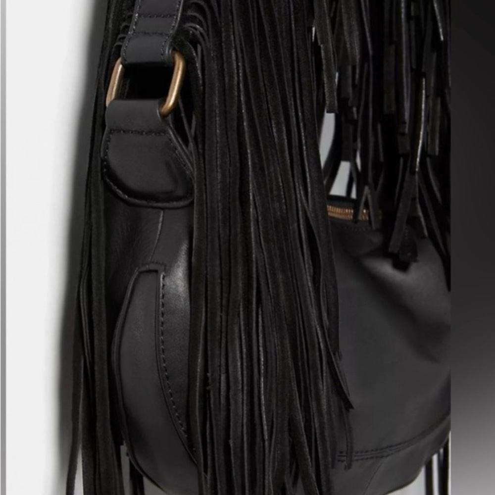 Anthropologie Black Fringe Shoulder Bag - Picture 2 of 5